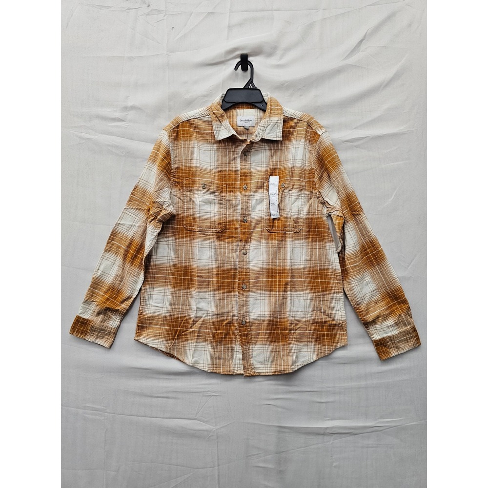 Goodfellow & Co Mens Midweight Plaid Flannel Shirt Brown Cotton Size Large